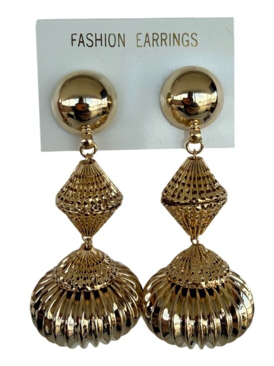 Fashion Earrings Jewelry - Vintage NOS Large Goldtone Statement Chunky Pierced Earrings Pendulum 3.5" Long